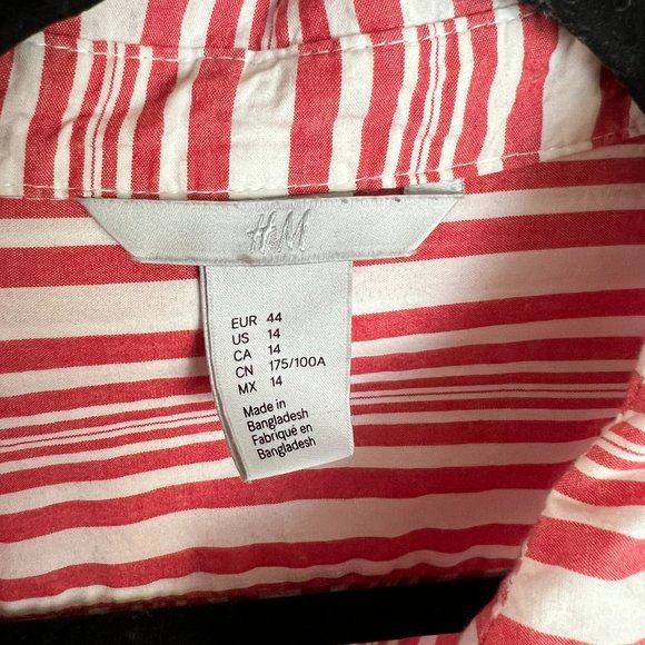 Vertical Red Stripe A-Line Cotton Spring & Summer Dress // H&M Women's Size 14 - Picture 2 of 5